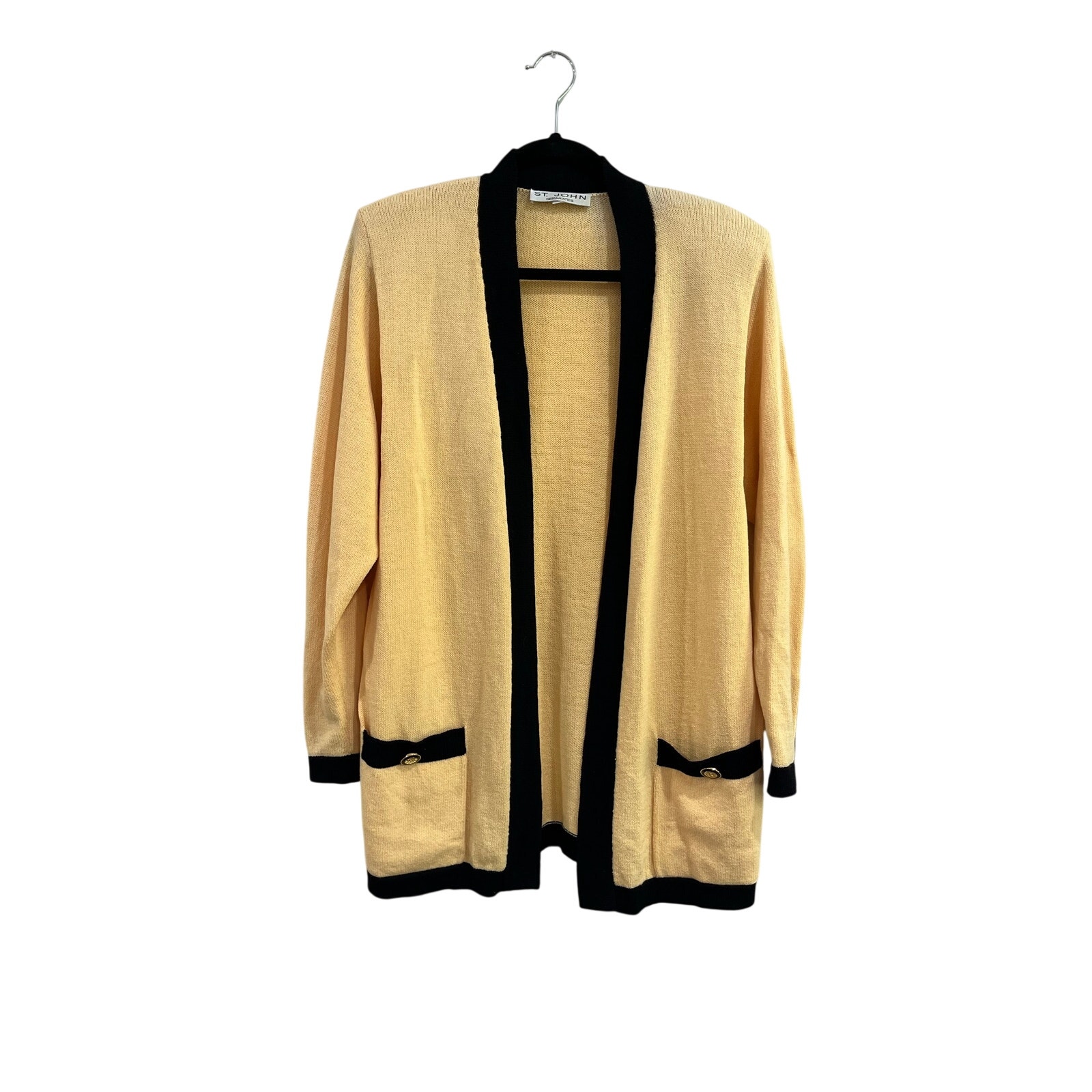 Vintage St. John Santana Knit Open Cardigan Yellow Black Size M Designer
